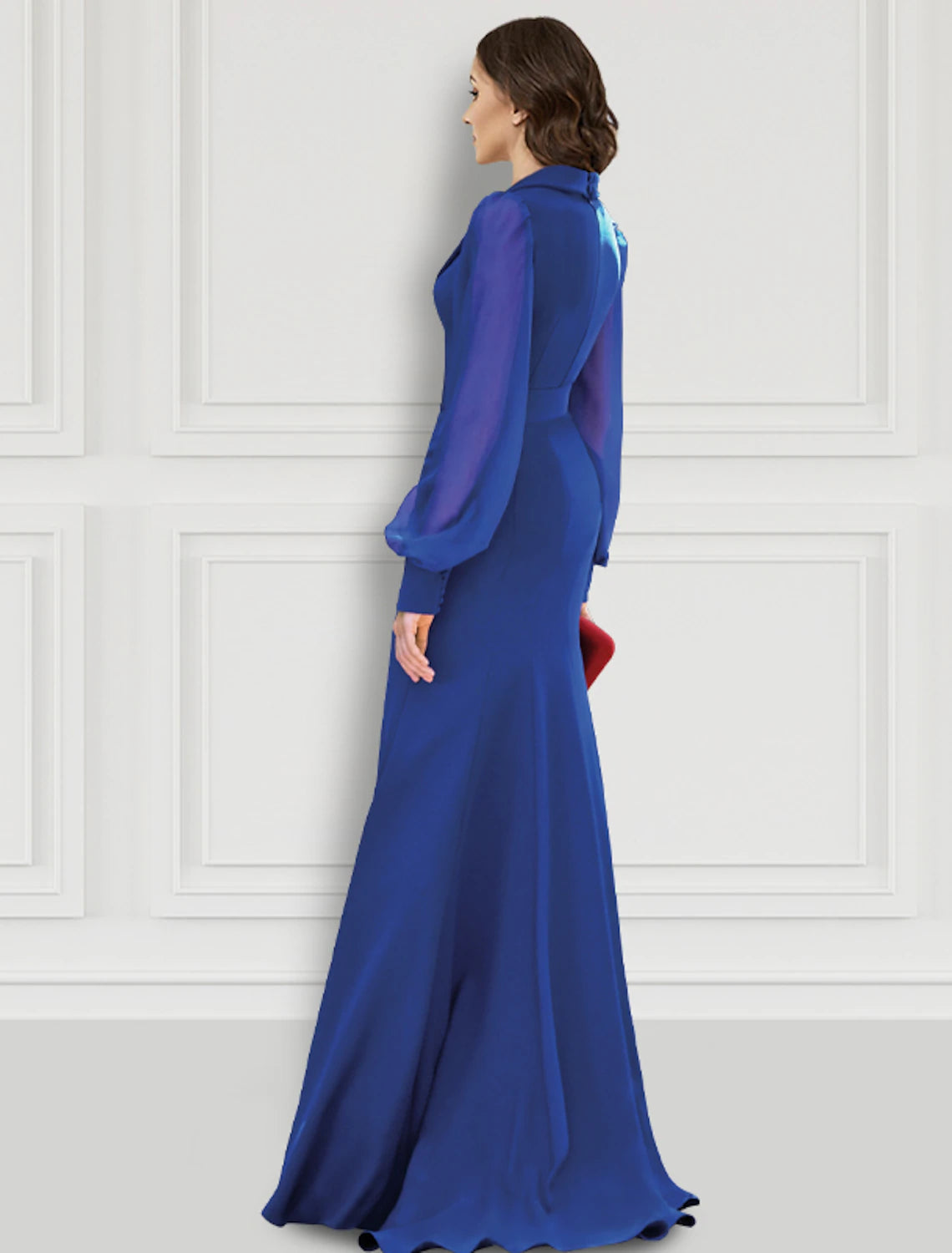Wholesale Mermaid / Trumpet Evening Gown Elegant Dress Formal Wedding Guest Sweep / Brush Train Long Sleeve V Neck Belt / Sash Stretch Fabric with Buttons